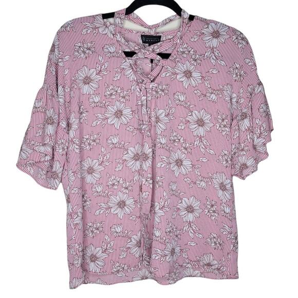 B Collection by Bobeau Tops - NWT B Collection By Bobeau Pink Floral Striped Criss Cross Bell Sleeves Size S